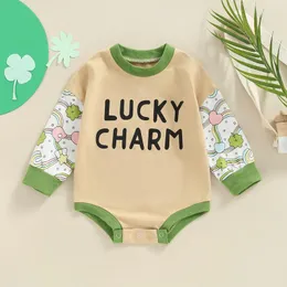 Rompers 2023-12-01 Lioraitiin 0-3Years Toddler Baby Boy Girl St. Patrick's Day Bodysuit Long Sleeve Patchwork Jumpsuit