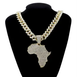 Fashion Crystal Africa Map Pendant Necklace For Women Men's Hip Hop Accessories Jewelry Necklace Choker Cuban Link Chain Gift326U