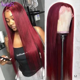13x4 Straight Burgundy Lace Front Wig 99J Human Hair Wigs Pre Plucked Brazilian Remy 150%