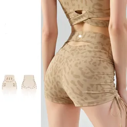 L Drawstring kalça kaldırma leopar baskı spor şort kadınlar sıkı üç noktalı yoga şort fitness nefes alabilir hızlı kuru sürüş pantolon dsg522