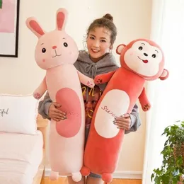 Plush dockor Cylindrical Cartoon Animal Pillow Rabbit Monkey Lazy Toy Children Doll AN88 230603