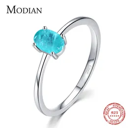 Solitaire Ring Modian 925 Sterling Silver Fashion Rings Oval Finger for Women Elegant Paraiba Tourmaline Assice Bedding Detage Jewelry Z0603