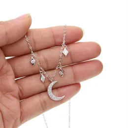 Chains delicate moon star charm CZ New fashion trendy jewelry choker necklace gift for women girl 925 Sterling silver288m