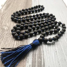 Pendant Necklaces Boho Jewelry Natural Lava Stone Mala Beads Necklace 108 Knotted Tassel Yoga Meditation Gift For Mans Spiritual
