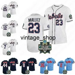 Vin Ole Miss Rebels 2022 College World Baseball Jersey Brandon Johnson Tim Elko Dylan Delucia Jacob Gonzalez Kevin Graham Peyton Chatagnier Derek Diamond Jerseys