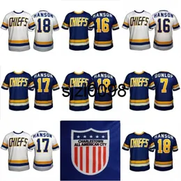 Sj98 Hanson Brothers Charlestown Hockey Jersey # 16 Jack # 17 Steve # 18 Jeff 7 Slapshot Movie Maglie Blu Bianco