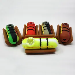 Latest Cool Colorful Hand Silicone Pipes Portable Hot Dog Style Glass Filter Spoon Bowl Herb Tobacco Cigarette Holder Hookah Waterpipe Bong Smoking Tube DHL