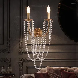 Wall Lamps Retro Crystal Beads Lamp Classic Gold Sconce French Style In Bedroom Living Room Foyer Luxury Bedside Light Decor