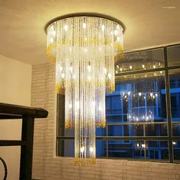 Ceiling Lights Modern Villa Stair Led Lamp Luxury Crystal Beads Polished Gold / Chrome Steel Surface Mounted