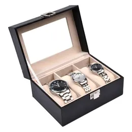 Watch Box 2 3 Grids Black PU Leather Jewelry Box Watch Winder Organizer Case Storage Display Holder Gift266j