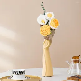 装飾的な花ギフト編み手作りのかぎ針編み棚棚飾り結婚式の装飾人工花花束ベッドルーム記念日デスクトップ偽のローズリビング