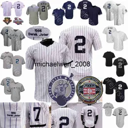 Mi208 2 Derek Jeter Jersey Vintage 2020 Hall of Fame Patch Baseball 1995 Coopers-Town Home Away White Pinstripe Gray All Sttiched Men Size M-3XL