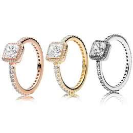 Square Sparkle Halo Ring Big CZ Diamond Wedding Rings Original Box for Pandora 925 Sterling Silver 18K Rose gold Gift Rings sets251Z