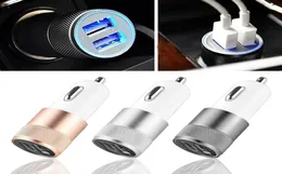 Universal 10A 21A Dual USB Car Charger Adapter Intelligent Charging Metal Alloy Shell With led Light For iPhone Mobile Phone Car9280984