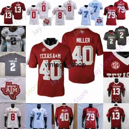 Vin Texas AM Aggie Football Jersey NCAA College Johnny Manziel Von Miller Haynes King Devon Achane Smith Johnson Russell Jr. Gilbert Cooper Stewart Brown Evans Murray