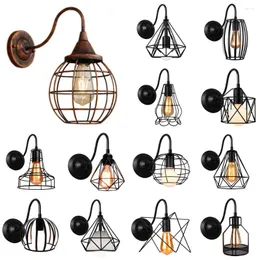 ウォールランプインダストリアルビンテージLEDライトレトロロフトランプE27鉄ランプシェードケージガードSconce Indoor Lights Lighting Wandlamp