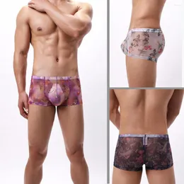 Mutande Mesh Mens Boxer Underwear Uomo See Through Boxershorts Man Print Boxer sexy Hombre Shorts Mutandine da uomo Gay