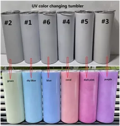Sublimations-UV-Farbwechselbecher, der in der Sonne leuchtet, gerade Becher, Edelstahlbecher, doppelwandig, mit Deckel und Strohhalm, NEU