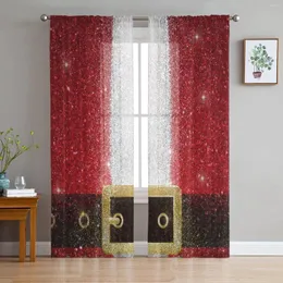 Cortina de natal papai noel cinto de tule cortinas para sala de estar quarto cozinha decoração chiffon sheer voile cortina de janela