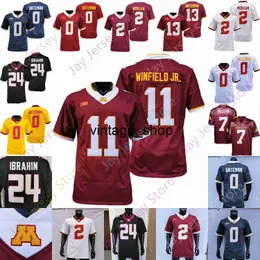 Vin Minnesota Golden Gophers Camisa de futebol NCAA College Tanner Morgan Mohamed Ibrahim Antoine Winfield Jr.