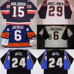 SJ98 Bridgeport Sound Tigers 29 Petteri Nokelainen 6 Joel Bouchard Jesse Joensuu Nokelainen Branislav Mezei Masi Marjamaki Hockey Jersey