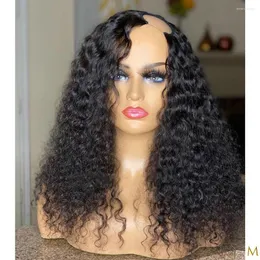 Jet Black Afro Kinky Curly Wig U Part Wigs Glueless Human Hair Soft Shaped For Women Middle