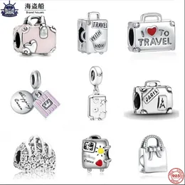 For pandora charms sterling silver beads Dangle Charm New Fine Pink Handbag Bead Blue Travel Suitcase