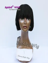 New Arrival Cheap Short Braids Wig with Neat Bangs Synthetic Black3X Braids Wig Full Hand Tied None Lace Front Wigs for B2102268