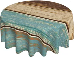 テーブルクロスティールウッドテクスチャテーブルクロスラウンドファームハウスターコイズ布の素朴なモダンアート装飾用防水カバー