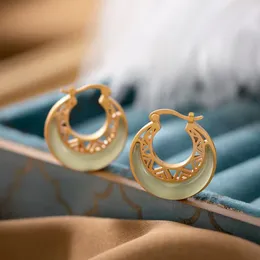 Sterling Silver Earrings Dames China-ChiC Ancient Gold Natural Hotan Jade Blue Jade Moon oorbellen oorbellen oorbellen