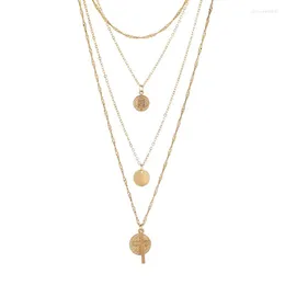 Pendant Necklaces Fashion Cross Round Necklace For Women Religious Style Jewelry Vintage 4 Layered Gold Color Baroque Chain