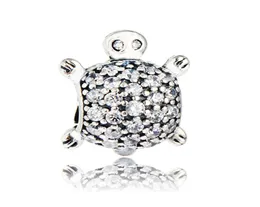 Diy Fit Pandora Bracelet Real 100 925 Sterling Silver Turtle Silver Charm Bead With Clear CZ For Women Original Whole1934040