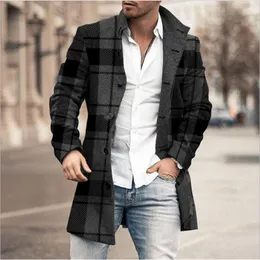 Herrjackor mode trendchecked herrrock 2023 dike lång casual ullduk koreansk version vinterjacka män kläder