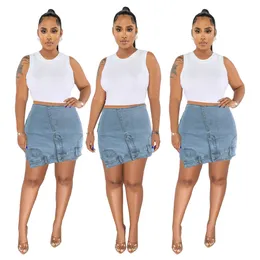 Women's jeans shorts denim Wash Personalized Street Irregular High Waist Elastic Trouser Skirt