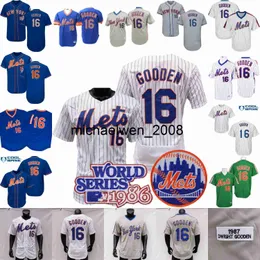 Mi208 Dwight Gooden Jersey 1986 WS 25TH Patch Blue Grey Orange Fans Player Mesh BP Vintage Pinstripe Pullover Salute to Service Green MN Size S-3XL