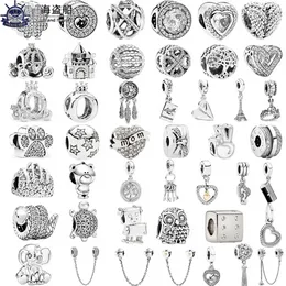 Für Pandora-Charms, Sterlingsilber-Perlen, baumelnder Charme, neue silberne Farbe, Federkrone, Sicherheitskette, Eulen-Liebesperle