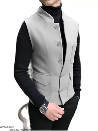 Blazers Men's Suit Vests Standup Collar Sleeveless Formal Business Simple Work Clothes Slim Fit Waistcoat Groom Wedding Jacket