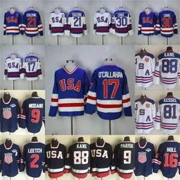 C2604 MIT 1980 Miracolo su ghiaccio Hockey Jersey 17 Jack O'Callahan 21 Mike Eruzione 30 Jim Craig 88 Patrick Kane 9 Zach Parise Mens Hockey Maglie