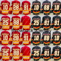 Thr 28 Elias Lindholm Jersey 10 Jonathan Huberdeau 25 Jacob Markstrom 88 Andrew Mangiapane 91 Nazem Kadri 68 Jaromir Jagr Hokey Forması Siyah Kırmızı Beyaz Dikişli