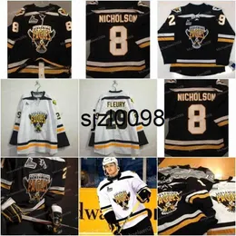 SJ98 2009 PRES CHL QMJHL CAPE BRETON SCREAMING EAGLES 8 NICHOLSON 29 Marc-Andre Fleury Home 4 David Victor Customize Jerseys White Black