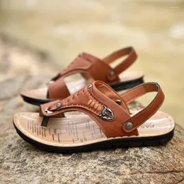 Sandals 2023 Summer Men Pu Leather ROME Slippers Flat Non-slip Open Toe Beach For Shoes Sandalias Hombre