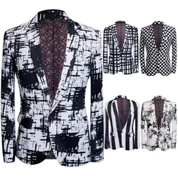Herrdräkter för prom plus size ny tryckt bröllopsdräkt set svart vit mönster blazer checkerboard smal passform kostym designer jacka jacka