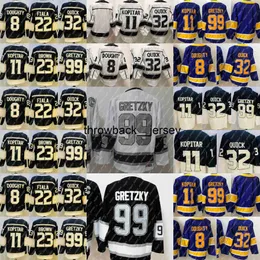 Thr 8 Drew Doughty Jersey 11 Anze Kopitar 32 Jonathan Quick 22 Kevin Fiala 23 Dustin Brown 99 Wayne Gretzky Weiß Schwarz Lila Hockey-Trikots genäht