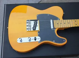 52 Deluxe Trans Yellow Tele Butterscotch Blonde TL Electric Guitar Black Pickguard Maple Neck Fingerboard Dot Inlay2155839