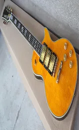 Factory Custom Yellow Electric Guitar With Flame Maple VeneerGold HardwareHHH PickupsCan be customized2217394