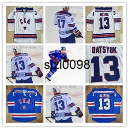 SJ98 13 PAVEL DATSYUK KHL CKA ST PETERSBURG 17 ILYA KOVALCHUK KHLブルーホワイトカスタムホッケージャージ格安