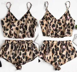 Plus Size Lingeries Woman Silk Leopard Print Satin Cami Top Shorts Pajama Set 20206632428