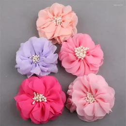 Hair Clips 10PCs 30PCs Handmade Chiffon Fabric Flower Patch 60MM Floral Button Sticker Craft Fit Girls Jewelry DIY