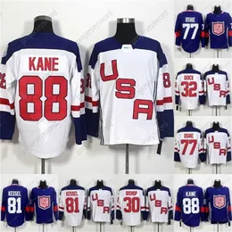 C2604 MIT 2016 Puchar Świata Pustka drużyna USA Koszulki hokejowe 32 Jonathan Quick 67 Max Pacioretty 77 TJ Oshie 81 Phil Kessel 88 Patrick Kane Hockey Jersey