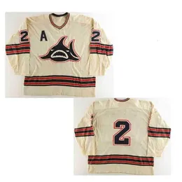 C2604 Custom Vintage Men 1972-74 Jim Watson WHA Los Angeles Sharks Maglia indossata dal gioco Ron Garwasiuk Jim Niekamp di alta qualità